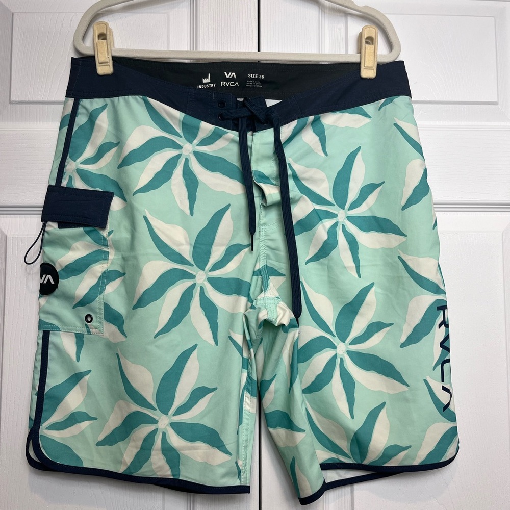 RVCA Blue and White Board Shorts Swimwear